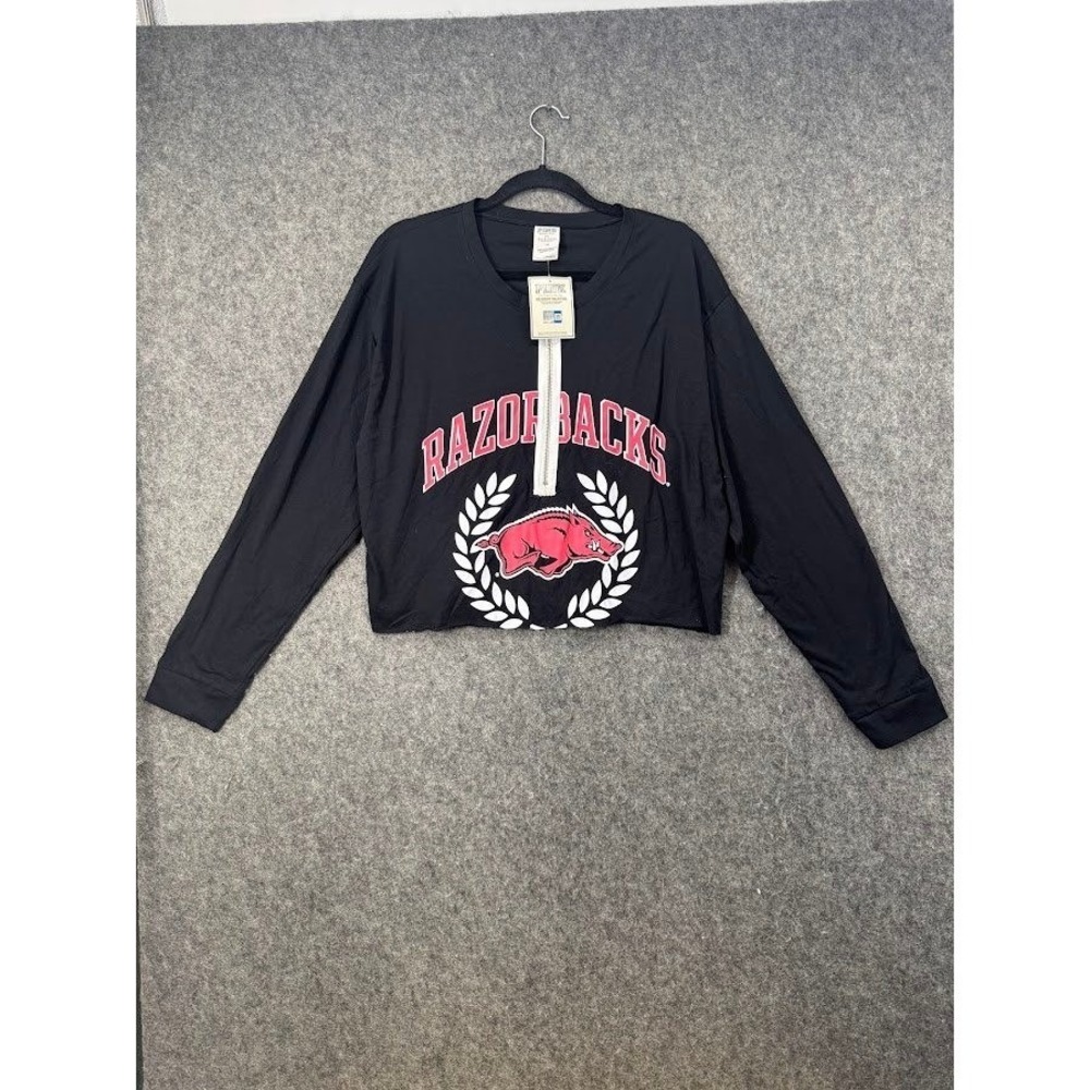 PINK Victoria's Secret Arkansas Razorbacks Quarter Zip Crop Top Black Large NWT